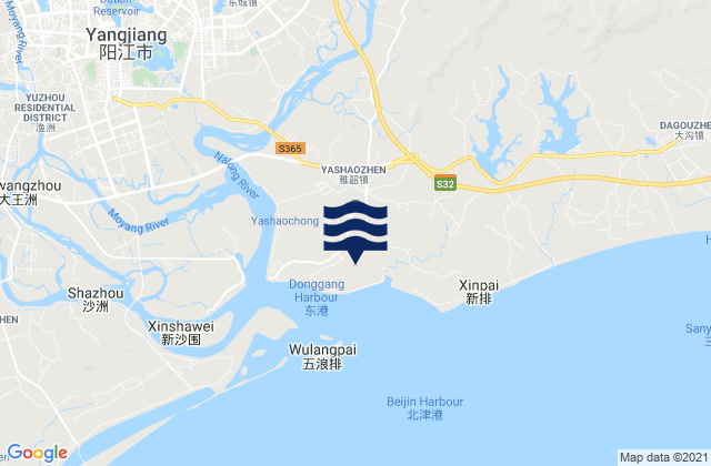 Carte des horaires des marées pour Yashao, China
