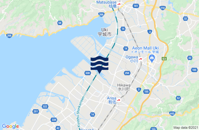 Carte des horaires des marées pour Yatsushiro-gun, Japan