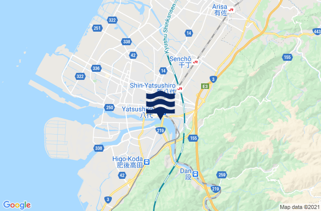 Carte des horaires des marées pour Yatsushiro Shi, Japan