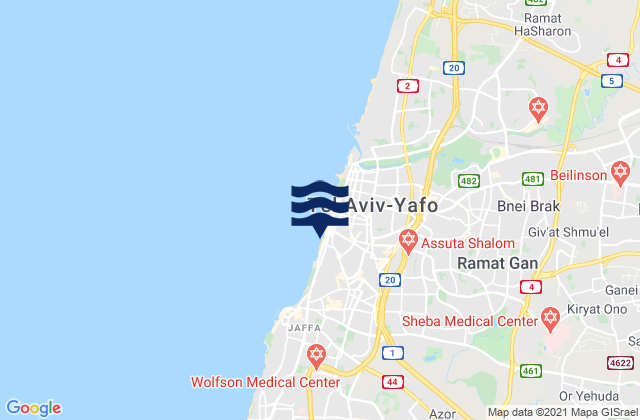 Carte des horaires des marées pour Yehud, Israel
