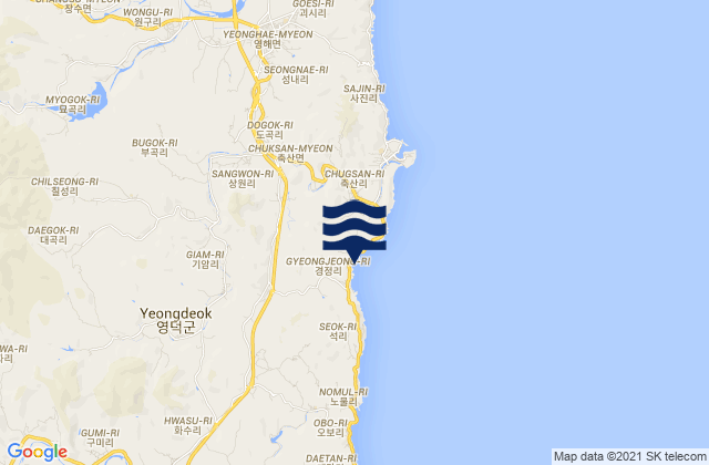 Carte des horaires des marées pour Yeongdeok-gun, South Korea