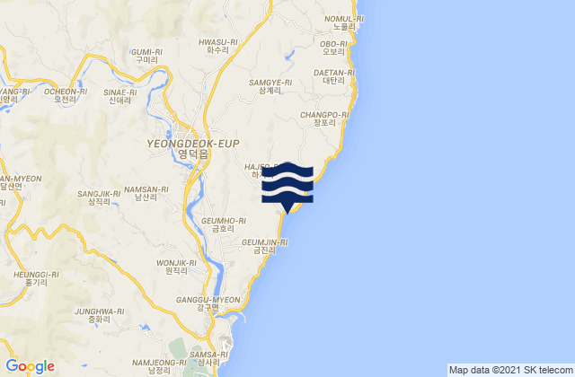 Carte des horaires des marées pour Yeongdeok, South Korea