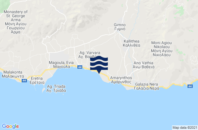 Carte des horaires des marées pour Yimnón, Greece