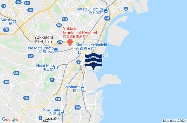 Carte des horaires des marées pour Yokkaiti, Japan