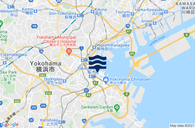 Carte des horaires des marées pour Yokohama-Sinko, Japan