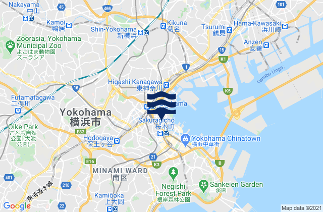 Carte des horaires des marées pour Yokohama Shi, Japan