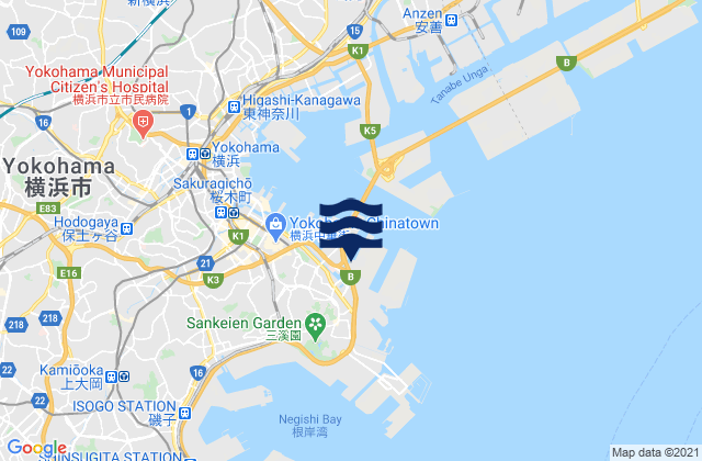 Carte des horaires des marées pour Yokohama Sin-Yamasita, Japan
