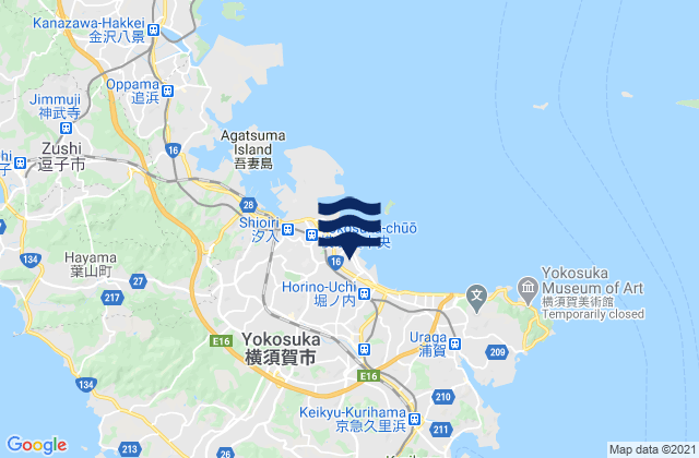 Carte des horaires des marées pour Yokosuka Shi, Japan