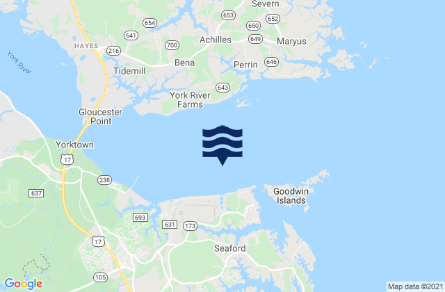 Carte des horaires des marées pour Yorktown Goodwin Neck, United States