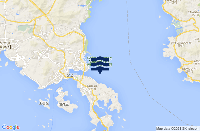 Carte des horaires des marées pour Yosu, South Korea