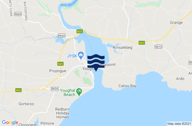 Carte des horaires des marées pour Youghal Harbour, Ireland