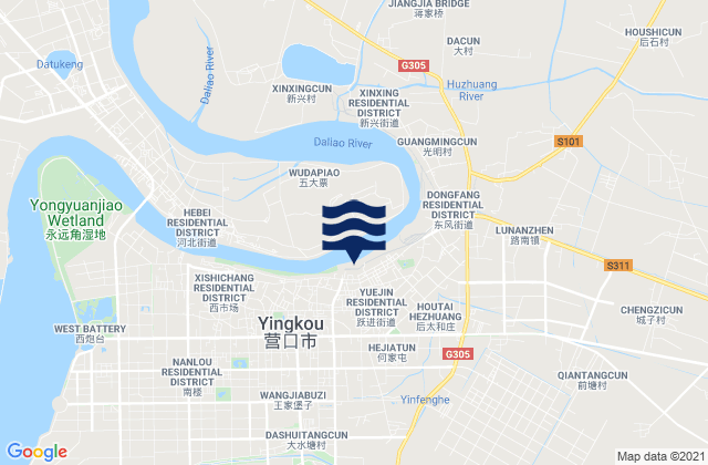 Carte des horaires des marées pour Yuejin, China