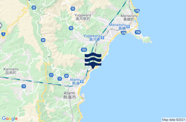 Carte des horaires des marées pour Yugawara, Japan