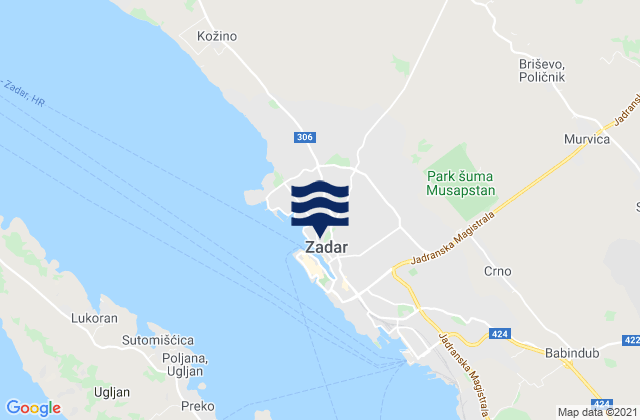 Carte des horaires des marées pour Zadar, Croatia