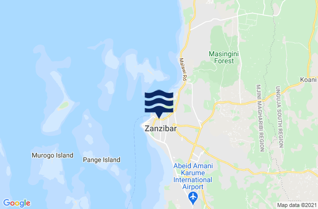 Carte des horaires des marées pour Zanzibar, Tanzania