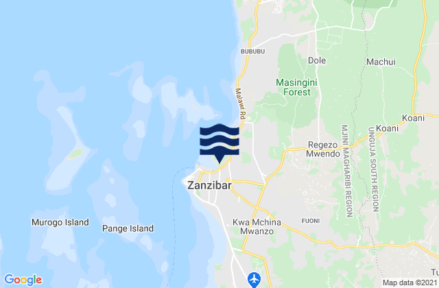 Carte des horaires des marées pour Zanzibar Urban/West Region, Tanzania