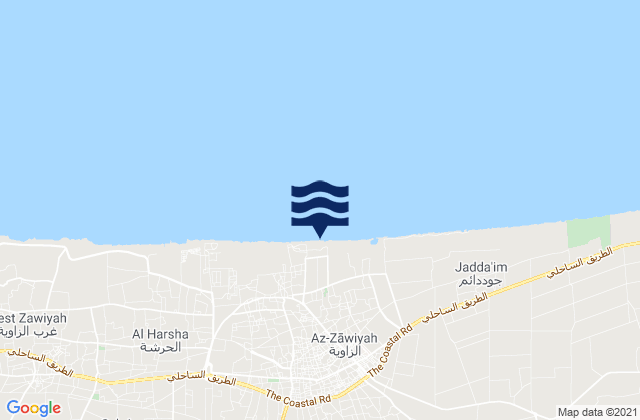 Carte des horaires des marées pour Zawiya, Libya