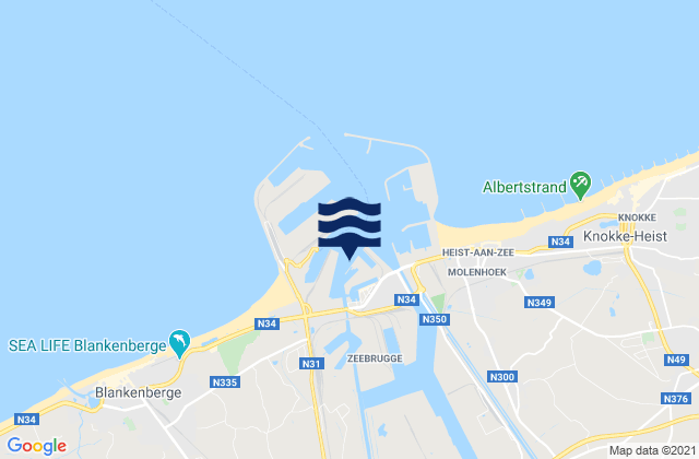 Carte des horaires des marées pour Zeebrugge Port, Belgium