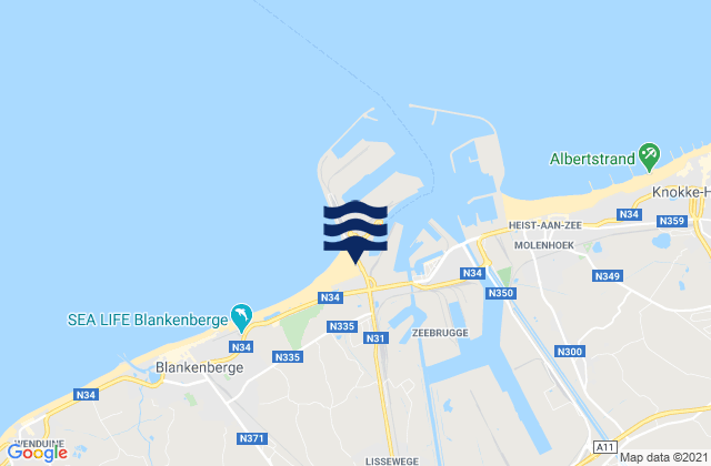 Carte des horaires des marées pour Zeebrugge, Belgium
