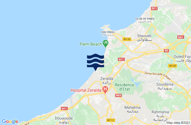 Carte des horaires des marées pour Zeralda, Algeria