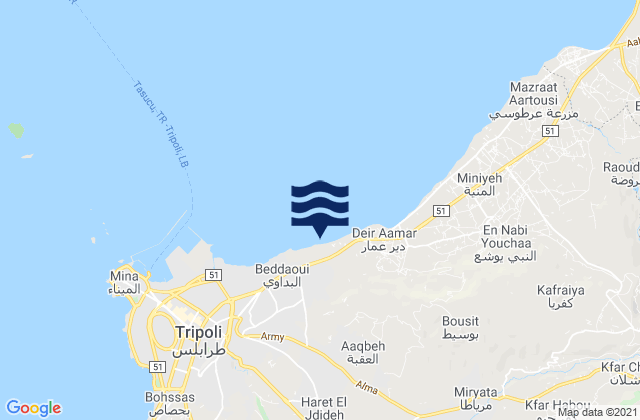 Carte des horaires des marées pour Zghartā, Lebanon