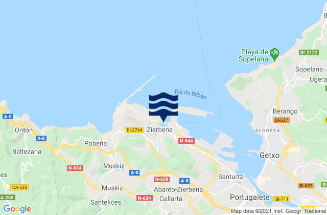 Carte des horaires des marées pour Zierbenako portua / Puerto de Zierbena, Spain