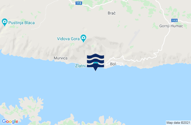 Carte des horaires des marées pour Zlatni Rat, Croatia