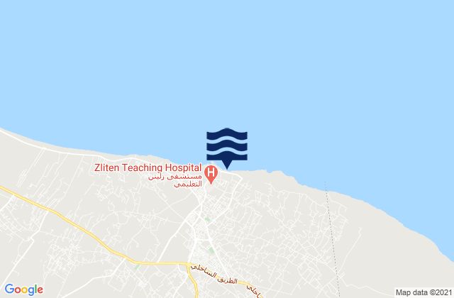 Carte des horaires des marées pour Zliten, Libya