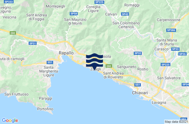 Carte des horaires des marées pour Zoagli, Italy