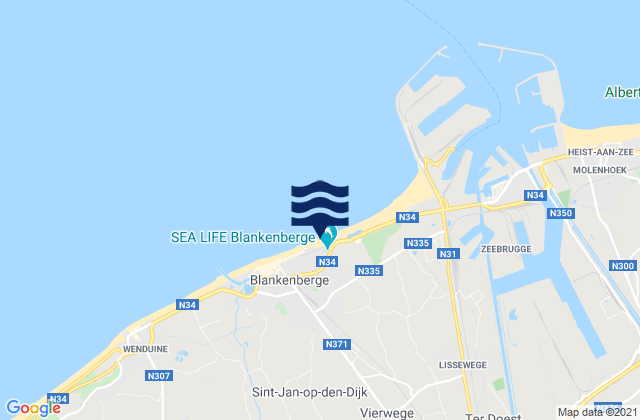 Carte des horaires des marées pour Zuienkerke, Belgium