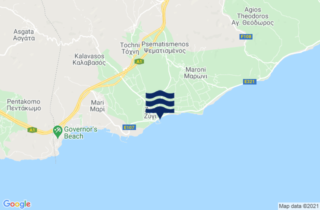 Carte des horaires des marées pour Zýgi, Cyprus