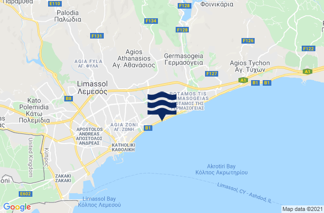Carte des horaires des marées pour Ágios Athanásios, Cyprus