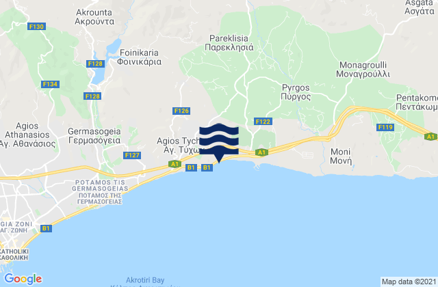 Carte des horaires des marées pour Ágios Týchon, Cyprus