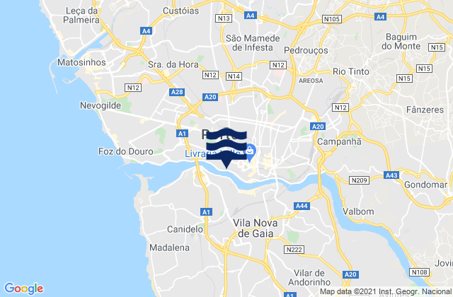 Carte des horaires des marées pour Águas Santas, Portugal