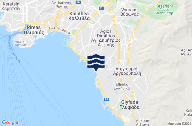 Carte des horaires des marées pour Álimos, Greece
