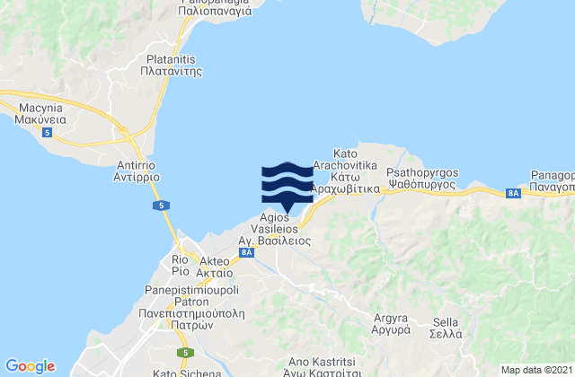 Carte des horaires des marées pour Áno Kastrítsi, Greece