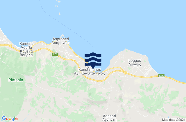 Carte des horaires des marées pour Áyios Konstandínos, Greece