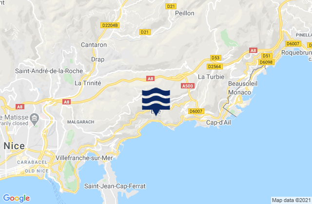 Carte des horaires des marées pour Èze, France