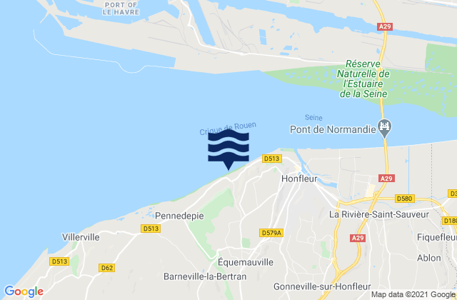 Carte des horaires des marées pour Équemauville, France