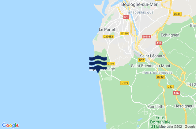 Carte des horaires des marées pour Équihen-Plage, France