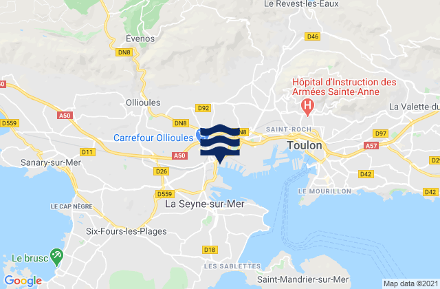 Carte des horaires des marées pour Évenos, France