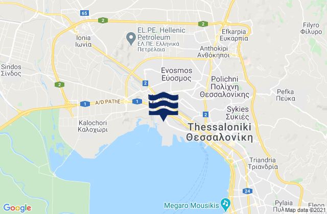 Carte des horaires des marées pour Évosmos, Greece