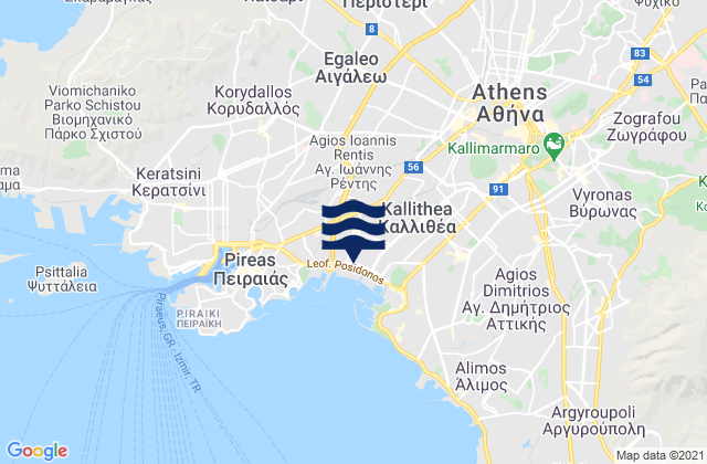 Carte des horaires des marées pour Ílion, Greece