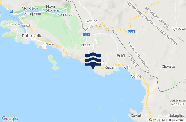 Carte des horaires des marées pour Čibača, Croatia