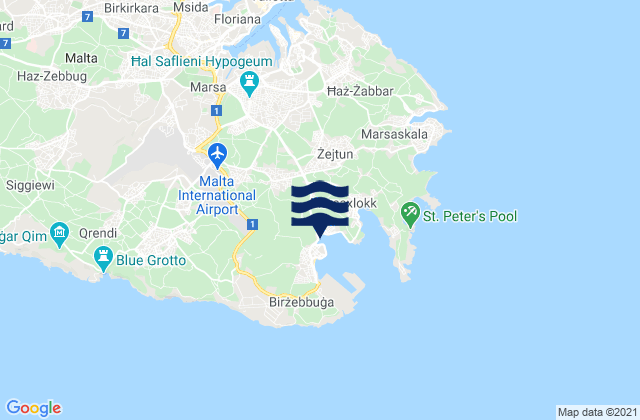 Carte des horaires des marées pour Ħal Għaxaq, Malta