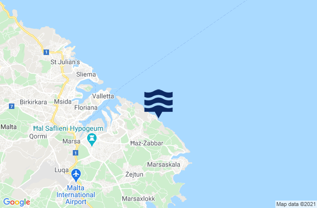 Carte des horaires des marées pour Ħaż-Żabbar, Malta