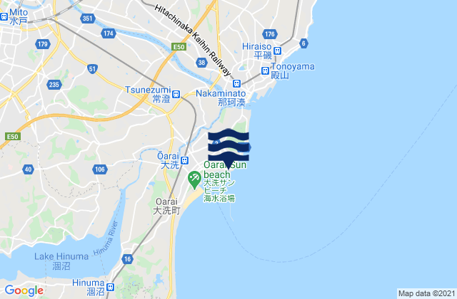 Carte des horaires des marées pour Ōarai, Japan