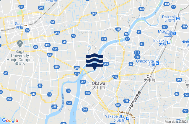 Carte des horaires des marées pour Ōkawa-shi, Japan