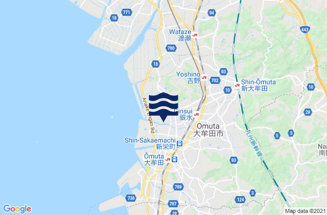 Carte des horaires des marées pour Ōmuta Shi, Japan