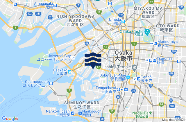 Carte des horaires des marées pour Ōsaka-fu, Japan